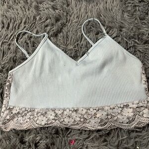 Cropped blue lace tank top